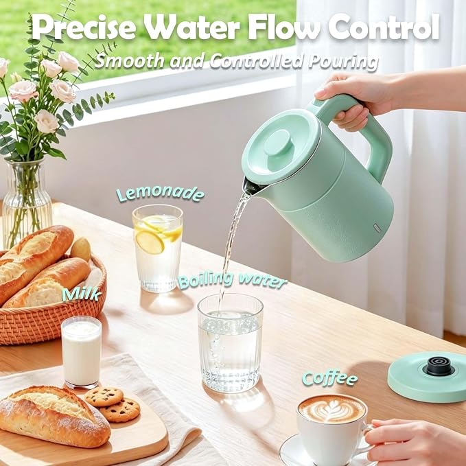Small Electric Kettle 0.8L, 600W, 304 Stainless Steel Inner, Green | Auto Shut-Off, Boil Dry Protection, BPA-Free, Fast Water Heater for Dorm Office Travel