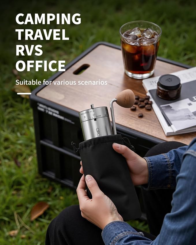CIRCLE JOY Manual Coffee Grinder with 40 External Adjustable Settings, Stainless Steel Burr Coffee Bean Grinder, Portable Hand Coffee Grinder for Home and Travel, Silver
