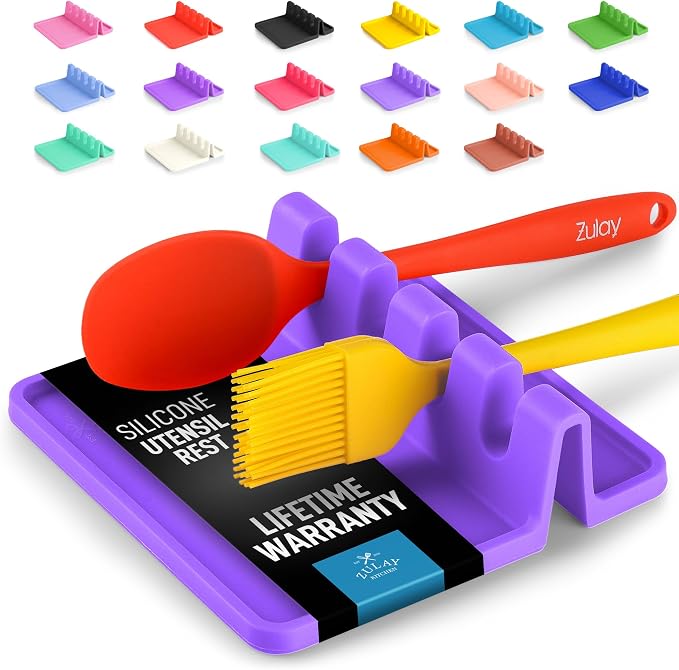 Zulay Kitchen Silicone Utensil Rest with Drip Pad for Multiple Utensils - BPA-Free, Heat-Resistant Spoon Rest & Spoon Holder for Stove Top - Kitchen Utensil Holder for Ladles & Tongs - Mystic Violet