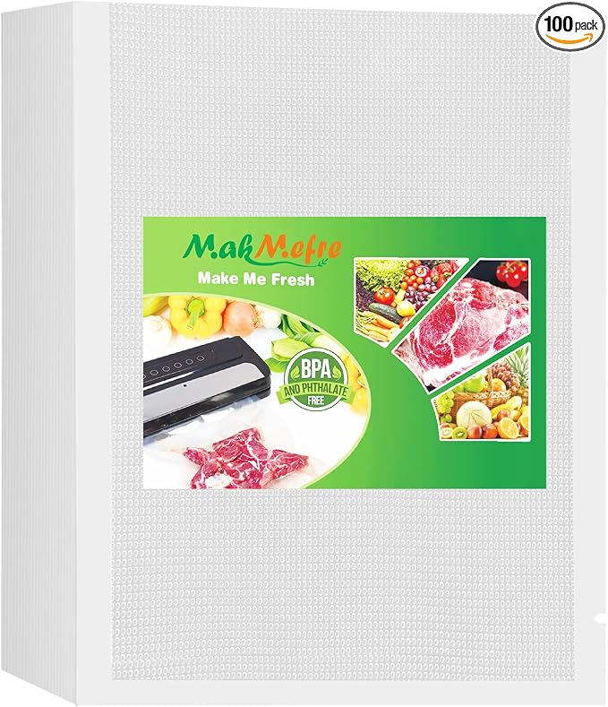 MakMeFre Plus Quart 10"x13"Vacuum Sealer Bags 100ct for Food Storage | BPA Free PreCut Food Grade,Commercial Grade,Heavy Duty Vacuum Food Freezer Bags,Great for Sous Vide Vacuum Sealer