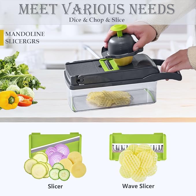 Vegetable Chopper Mandoline Slicer Home Kitchen Appliance Essential Gadget | Pro-Series Veggie Cutter with Container for Food Onion Fruit Salad Potato Christmas Gift House Cooking Supply Tool