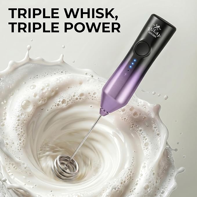Zulay Kitchen Rechargeable Milk Frother Handheld - Frother Wand, Drink Mixer, Electric Whisk Frother, for Cappuccinos, Matcha & Protein Powder - Dynamic Triple Whisk, 3 Speed 500mAh Galaxy