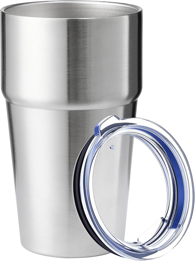 MEWAY 16oz Tumbler Double Wall Vacuum Insulated Travel Mug Bulk, Stainless Steel Tumblers with Lid, Powder Coated Coffee Cups for Cold & Hot Drinks (Silver,1 Pack)
