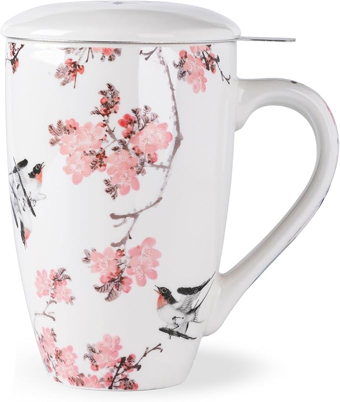 AmorArc Tea Cup With Infuser and Lid, 18oz Loose Leaf Tea Mug With Steeper | Porcelain Tea Mug With Infuser and Lid, Strainer Tea Cup for Tea Lovers, Home & Office, Housewarming Birthday Gift