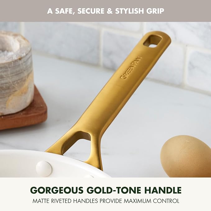 GreenPan Nonstick Reserve Pro 8" Frying Pan, NSF Certified Ceramic, Hard Anodized PFAS-Free Skillet, Stainless Steel Handles, Oven & Dishwasher Safe, Cream White