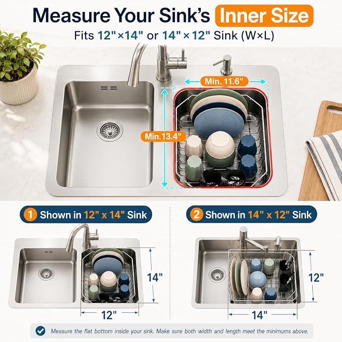 Yelocota in-Sink Dish Drying Rack:Premium Rust Resistant Stainless Steel Dish Drainer with Removable Utensil Holder & Cup Hooks,Space Saving Dish Drainers for Kitchen Sink,RVs,Apartments