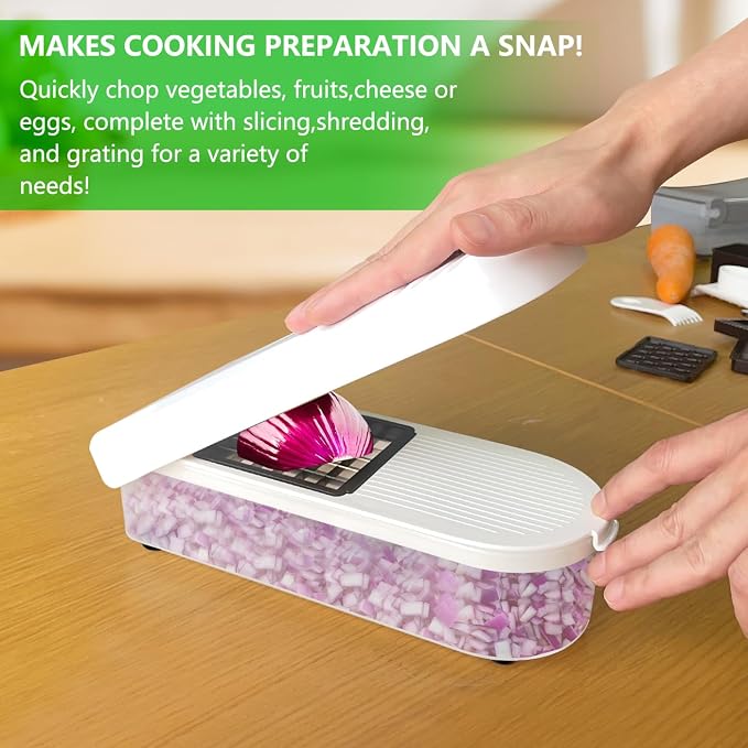 Vegetable Chopper with Container, 10 in 1 Manual Food Chopper Cutter, White | Multifunctional Sharp Blades Dice, Slice, Shred & Grate for Onions, Salads, Fruit at Home Kitchen for Various Use