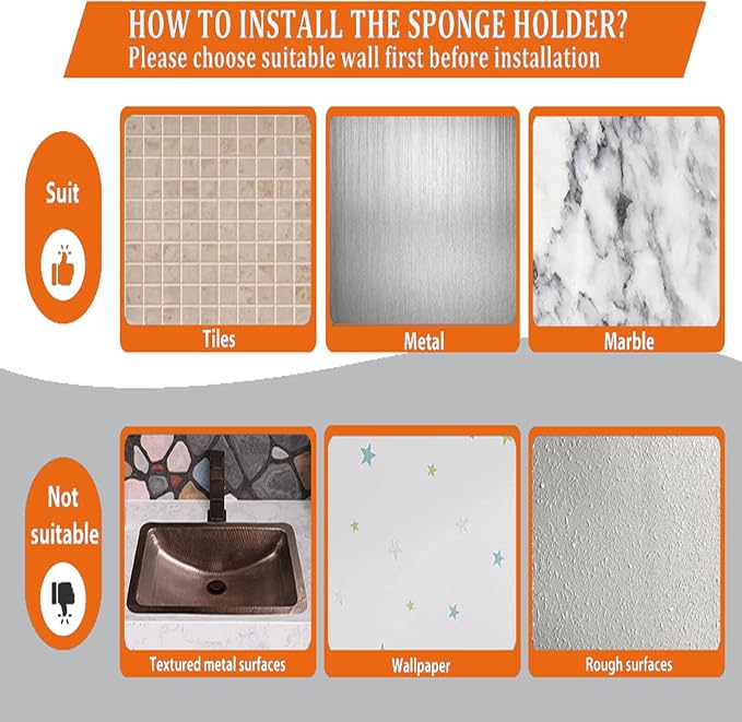 MURLONG Sponge Holder Smiley Face,Sink Caddy for Kitchen Sink,Sponge Holder with 2 PCS Suction Cups/1 PCS Adhesive Strips,Designed for Sponge,Soap,Dish Brush,Scrubber-Silver