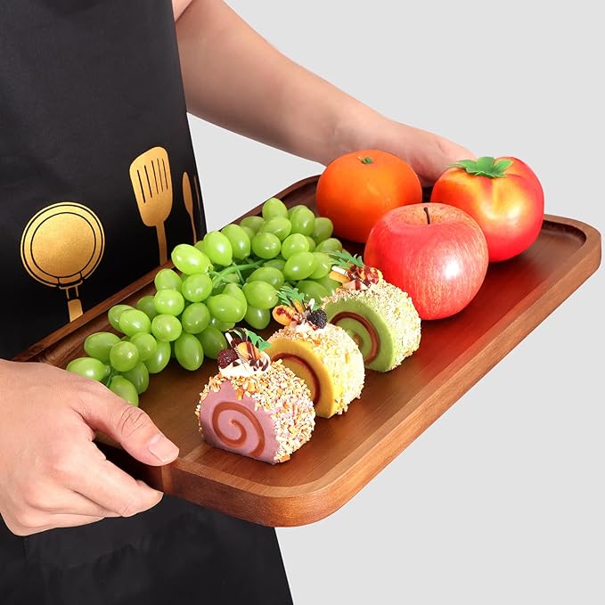 Large Wooden Trays for Serving Food Acacia Charcuterie Boards Party Platter | Rectangle Wood Cheese Trays Kitchen Counter Home Decor Fruit Appetizer Platters for Dessert Plates Long Cookie Snack Tray