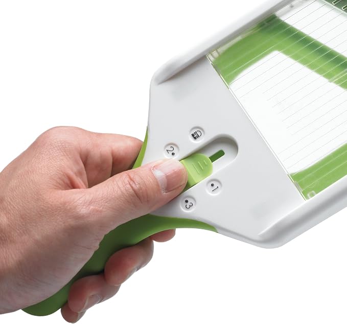 PrepSolutions Adjust-A-Slice & Julienne Mandoline, White & Green – Adjustable Slicer for Fruits and Vegetables