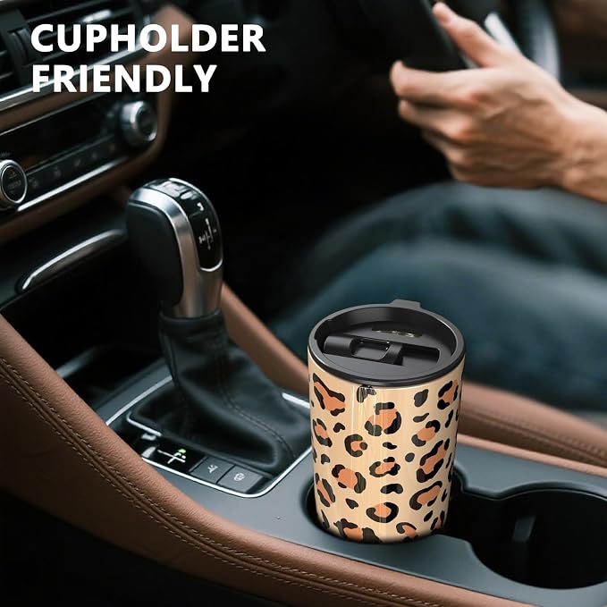 TILUCK 20 oz Insulated Coffee Tumbler with BPA-Free Lid | Travel Coffee Mug, Dishwasher Safe, Cup Holder Friendly, Double-Wall Vacuum Insulation for Hot & Cold Drinks, Leopard