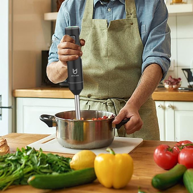UTALENT Cordless Hand Blender with Chopper for Smoothies, Baby Food & Soups | Variable speed immersion blender, Brushless Motor, USB-C rechargeable, Long-lasting, 500ml chopper, 600ml vessel, Egg whisk