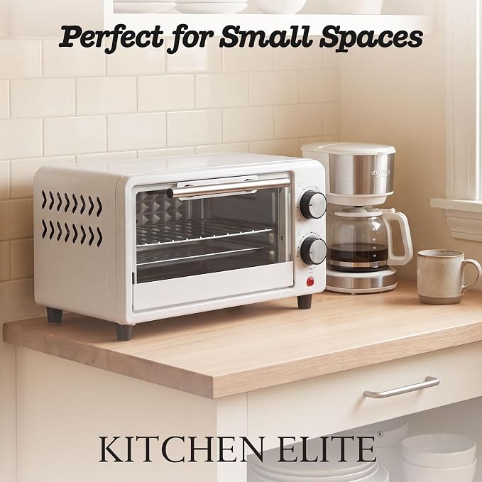 Kitchen Elite 4-Slice Countertop Toaster Oven, Stainless Steel Tray, White