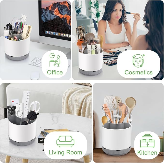 GFWARE Rotating White Toothbrush Holder for Bathroom Organizer, Drainage | Detachable 6 Slots Kids Electric Toothbrush and Toothpaste Holder, Bathroom Countertop Sink Storage Caddy