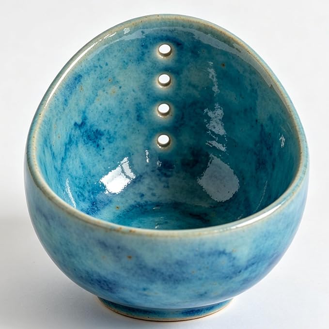 2025 Latest Herb Stripper Pottery Bowl Cutter Tool: Stripping Ceramic Fresh Herbs Kale Striper Cilantro Cutting Razor Gift Herbalists Peeler Shredder Chopper Clay Small Cup (Blue(No Scissor))