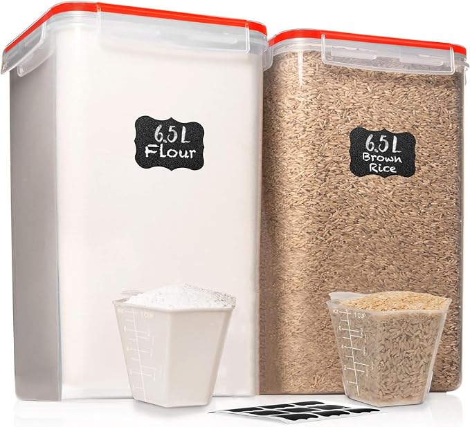 2 PC [7 Qt / 6.5L / 220 Oz] Large Food Storage Containers with Lids Airtight - BPA Free Clear Plastic Kitchen and Pantry Storage Containers for Cereal, Flour, Sugar, Rice