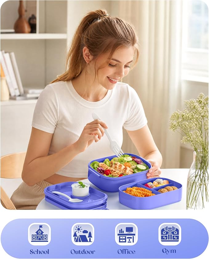 Bento Lunch Box, 65 oz 3-Tier Stackable Lunch Container, Adjustable 2/3 Tier Design, BPA-Free Food-Grade Plastic, Leakproof, Microwave & Dishwasher Safe, Macaron