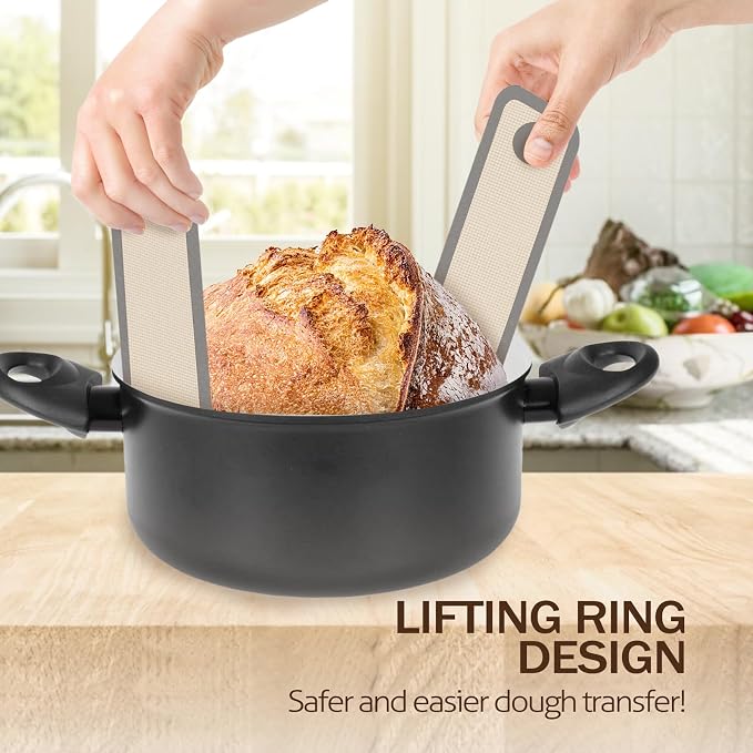 Koolstuffs Sourdough Silicone Bread Sling for Dutch Oven, 2 Pack | Long Handles for Dough Transfer, Nonstick Bread Release, Dishwasher Cleanup, Flexible Reusable Design, Round, Gray