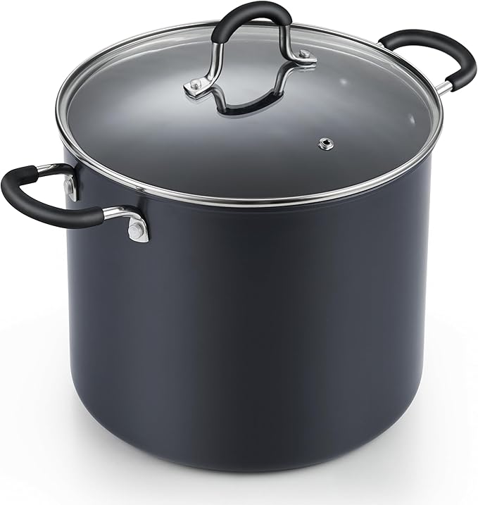 Cook N Home 10 Quart Non Stick Stock Pot with Lid, Hard Anodized Cookware | Nonstick Soup Pot, Stockpot with Stay-Cool Handles Large Pots for Cooking - Oven Safe, Black
