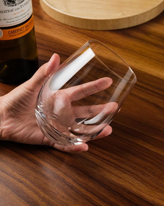 LUXU Stemless Wine Glasses(Set of 4)-20 oz,Crystal Wine Cups | Red or White Wine,Large Water Juice Glasses,No Stem Glass Beverage Cups,Clear Drinking Tumblers for Any Occasion