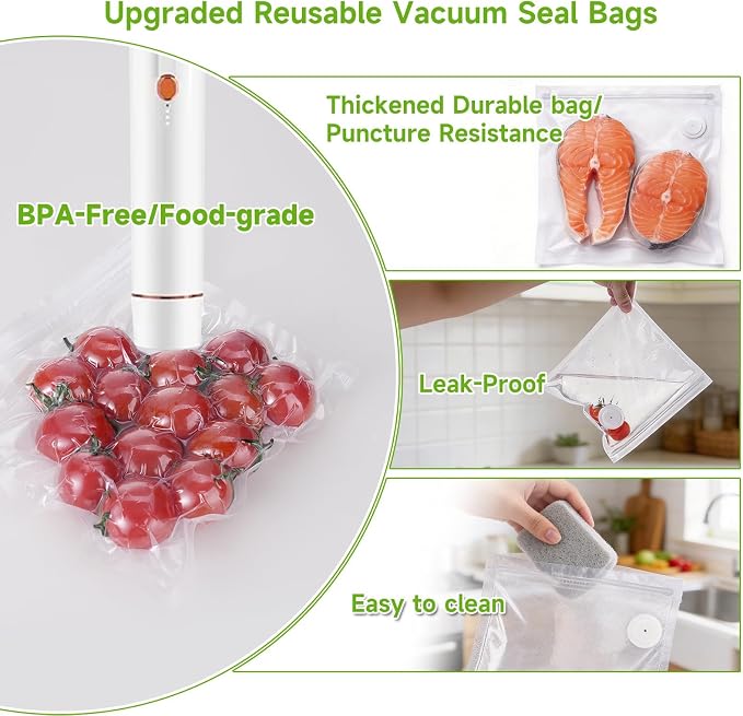 Vixino Vacuum Sealer Bags for Food, 30 Reusable BPA-Free Vacuum Seal Bags | Resealable Sous Vide Bags, Works with Handheld Vacuum Sealer and Vacuum Sealer Machine with External Interface