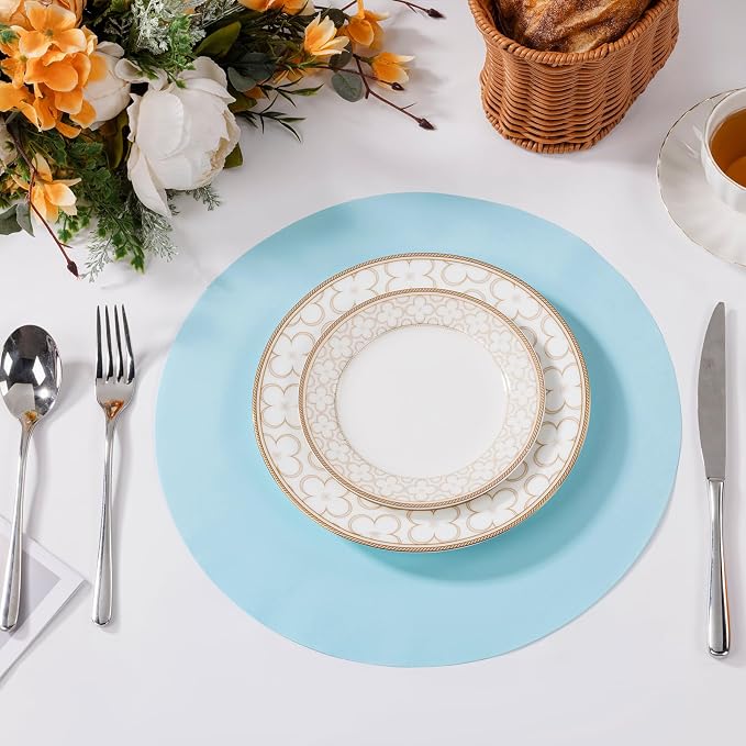 SHACOS 100 pcs Round Paper Placemats Disposable 13 inch Colored Paper Decorative Place Mats for Wedding Birthday Party Bridal Baby Shower Table Decoration, Light Blue