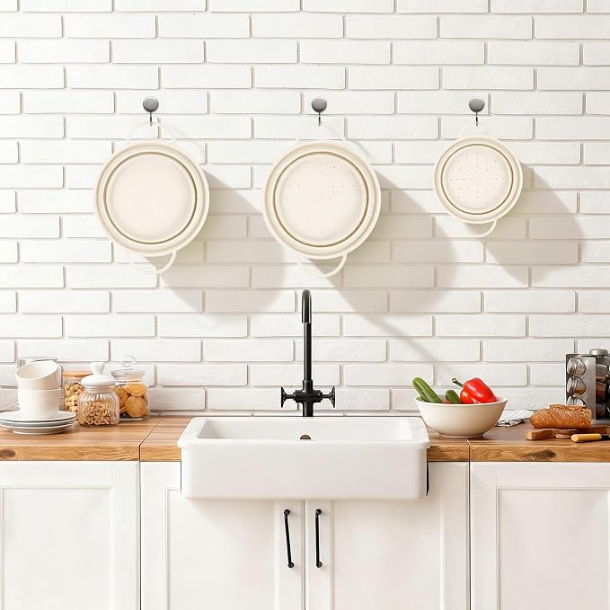 3 Pack Collapsible Colander with Strainer Bowl Set,White | 11 & 13 In Silicone Colanders for Kitchen, Heat-Resistant Strainer Dishwasher Safe Baskets for Vegetable Fruits