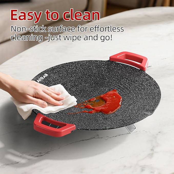AORAN Indoor Grill Electric Smokeless Set – Nonstick Electric Griddle for Indoor Use, Compact & Versatile Cooking for Steaks, Pancakes & BBQ, Includes Silicone Spatula, Oil Brush & Food Tongs