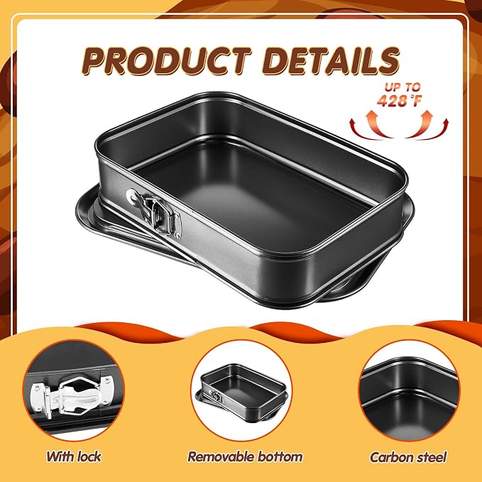 Uiifan 2 Pcs Non Stick Springform Pans Cheesecake Pan Rectangle Springform Pans Square Cake Pan with Removable Bottom for Kitchen Baking Roasting Muffin Bread Cake Brownie Bakeware (13 x 9 x 3 in)
