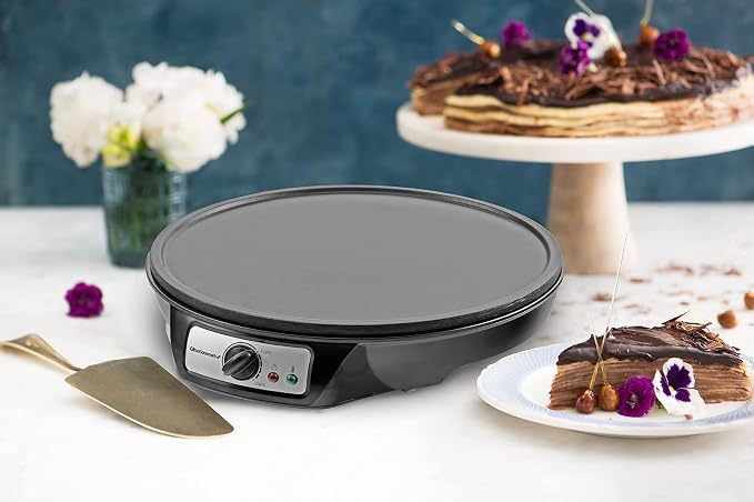Maxi-Matic ECP-126 Electric Crepe Maker & Griddle, Non-Stick, 12" Black | Also Makes Pancakes & Hot Cakes, Includes Spreader, Spatula & Recipe Guide, Great for Breakfast Meals