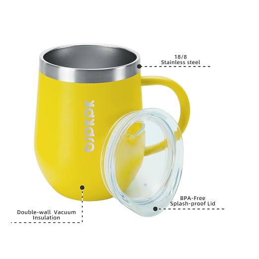 BJPKPK 2PCS Insulated Coffee Mug with Lid, 12oz Stainless Steel Tumbler | Travel Coffee Mug with Handle, Vacuum Insulated Tumbler Cup for Camping, Office, Home, BPA Free Lid, Hot & Cold