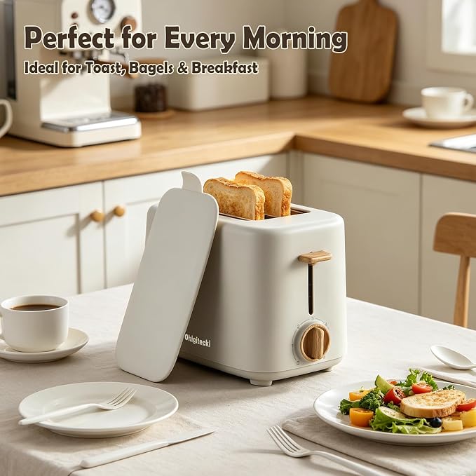2 Slice Retro Toaster with Anti-dust Cover, 6 Browning Settings, Extra Wide Slots for Bagel & English Muffin, Removable Crumb Tray, Mini Household Bread Toaster