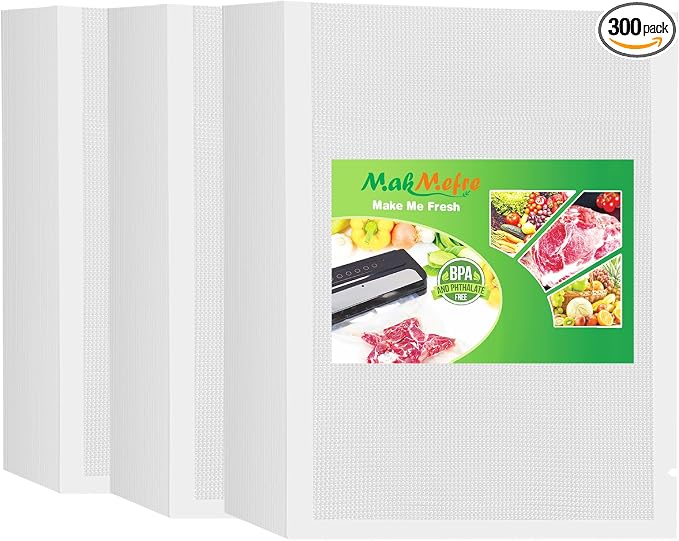 MakMeFre Pint 6"x10"Vacuum Sealer Bags 300ct for Food Storage | BPA Free PreCut Food Grade,Commercial Grade,Heavy Duty Vacuum Food Freezer Bags,Great for Sous Vide Vacuum Sealer