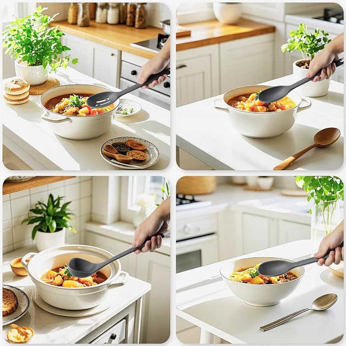 Silicone Kitchen Cooking Utensils Set: MOACC Heat Resistant 13inch Long Kitchen Gadgets, BPA Free Non Stick Rubber Cook Accessories For Food Prep, Frying, Serving, Basting (Dark Grey)