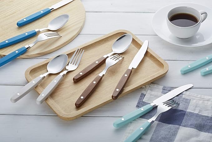 ANNOVA Silverware Set, Retro/Rivet Colorful Stainless Steel Tableware Kitchen Flatware Set Utensils, Includes Dinner Knives, Forks, Spoons, Salad Forks & Dessert Spoons (Turquoise, 20 Pieces)
