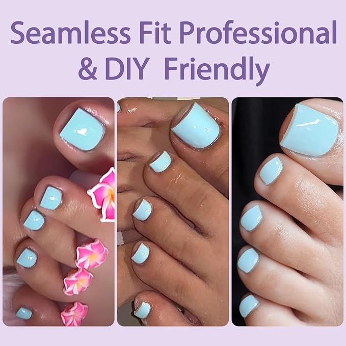 AddFavor 160pcs Blue Press on Toenails for Women, Full Cover Fake Toe Nail Tips with Adhesive Tabs, Artificial Pedicure Toe Nail Press ons, Blue False Toenail Press ons