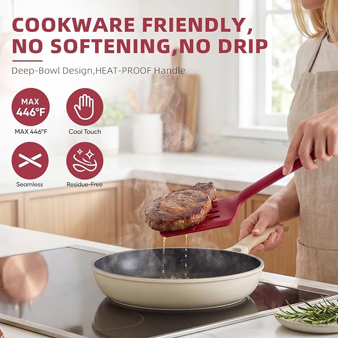 Kitchen Utensils Set 6 PCS,Silicone Cooking Utensils Set Spatula Set,446℉ Heat Resistant Cooking Utensils,Tongs,Spoon,BPA Free Kitchen Gadgets Appliances for Non-Stick Cookware,Home Essential(Red-6P)