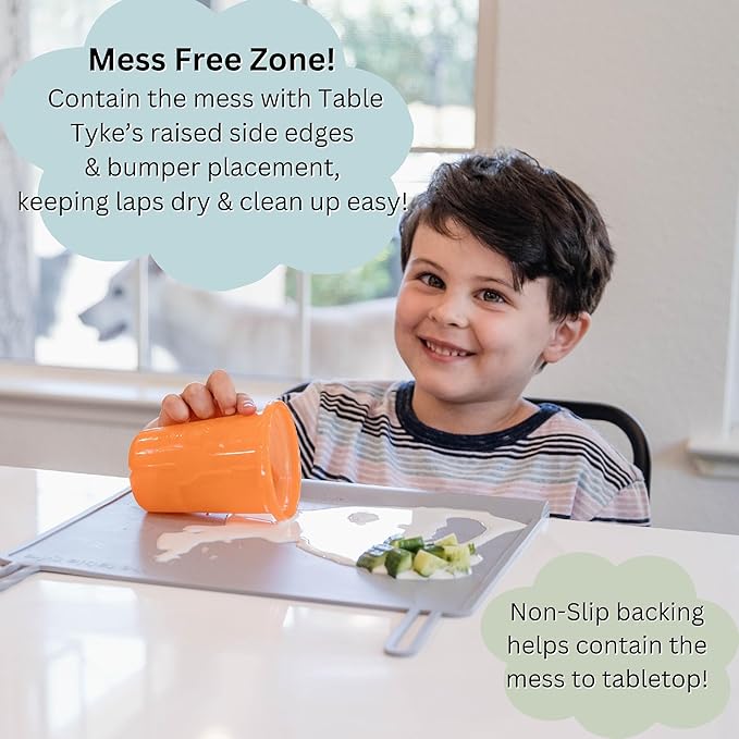 Table Tyke Silicone Placemat for Toddlers with Teething Table Edge Bumper - Non-Slip Baby Placemat for Restaurant & Home Dining - BPA Free Kids Food Mat - Travel Ready Toddler Eating Mat - Sage Green