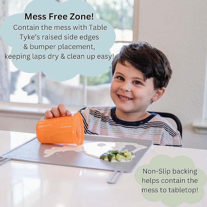 Silicone Placemats for Toddlers with Patented Edge Bumper | Kids Placemats Non Slip Travel Ready | Baby Placemat BPA Free for Restaurant Dining Table | Slate Grey