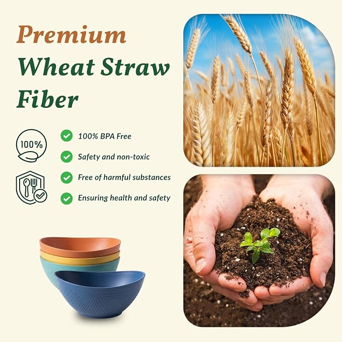 Wheat Straw Bowls Unbreakable Cereal Bowls 26 OZ Serving Bowls for Snack, Dessert, Dinner, Soup, Rice Microwave and Dishwasher Safe Bowls Set for Kitchen, Party, Dorm, RV (4 PCS Multi)