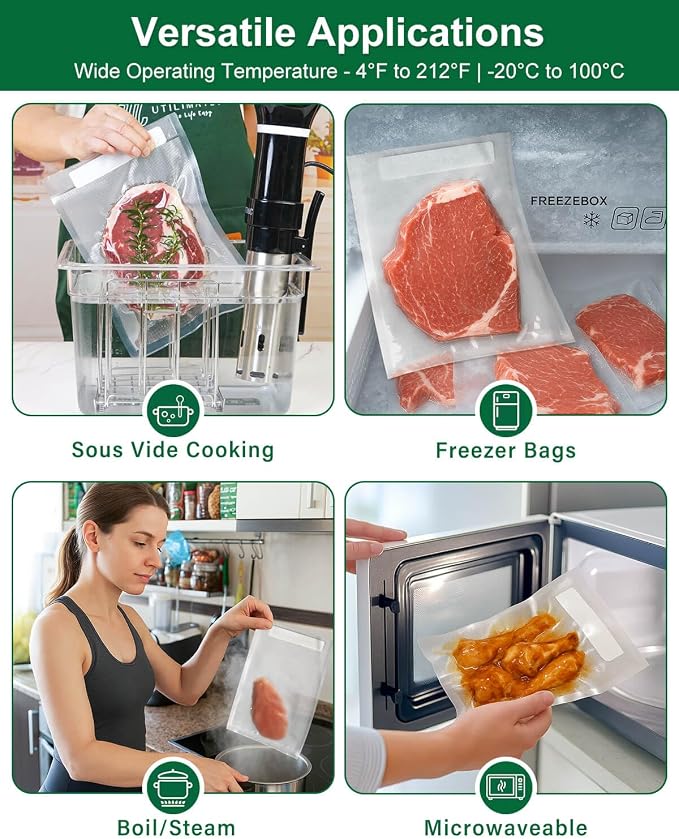 Quart Vacuum Sealer Bags for Food, 8x11 Inch with Label Area | Heavy Duty BPA-free Vacuum Seal Bags for Food Saver, Freezer Storage, Seal a Meal, Sous Vide, Meal Prep, Precut 100 count