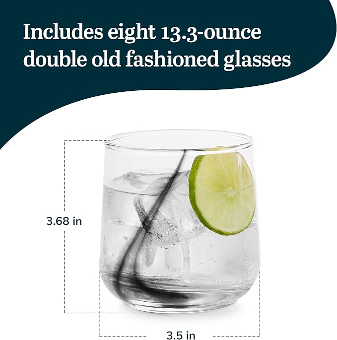 Libbey Ascent Black Ribbon Rocks Drinking Glasses Set of 8, Glass Drinking Glasses with Curvature, Versatile Glassware Set for Parties and More