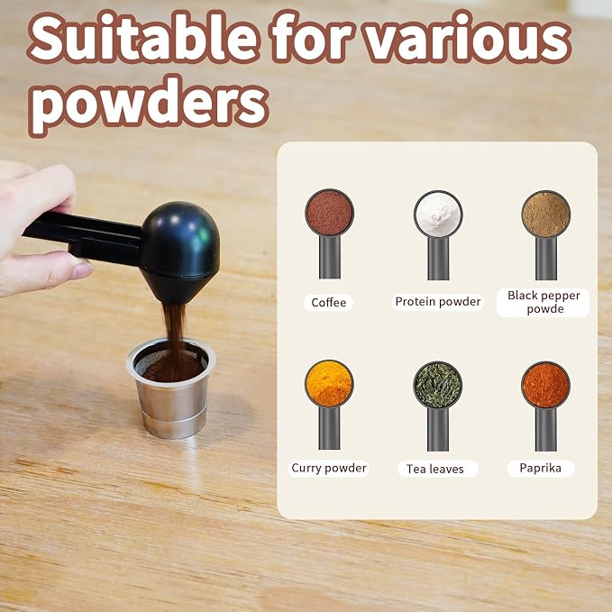 Coffee Scoop with Funnel for Ground Coffee, Protein Powder & Tea, 2 Tbsp | Mess-Free Scoop Funnel for Reusable K-Cup, Countertop Design for Home & Office, Handy Long Handle, Easy to Clean, 2-Pack