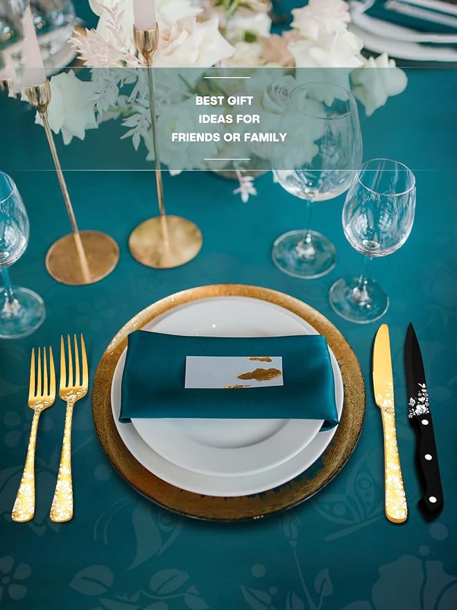 Stapava 24 Pcs Gold Silverware Set with Steak Knives, Stainless Steel Gold Silverware Flatware Cutlery Set for 4, Include Forks, Spoons and Knives set, Mirror Polished, Dishwasher Safe