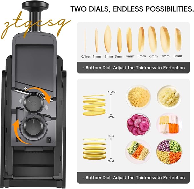 Safe Mandoline Slicer for Kitchen, Vegetable & Food Cutter, Easy to Clean | Vegetable Potato Slicer Chopper Cutter With Container, Wider Tray & Stainless Steel & Filter Basket & Brush (Black Pro)