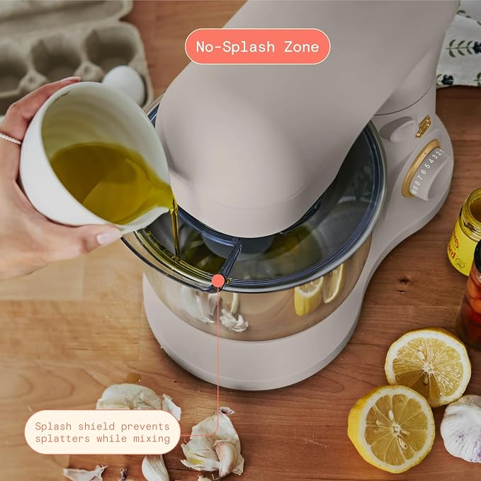 3.5 Qt Stand Mixer, 300W Powerful Motor, Tilt-Head Design with Stainless Steel Bowl, 12 Speeds, Includes Dough Hook Whisk Beater for Baking Mixing (Porcini Taupe)