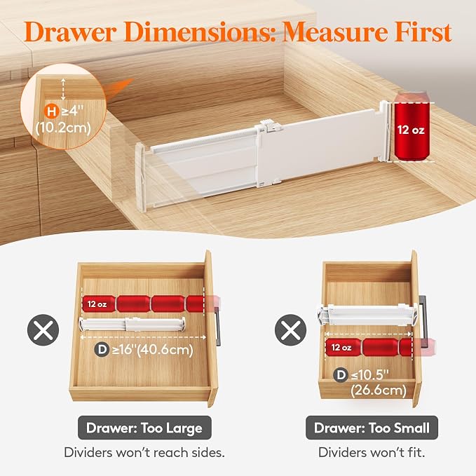 Lifewit 9 Pack 4" High Drawer Dividers, Adjustable Drawer Organizer Clothes | 10.5"-16.5" Expandable White Plastic Separators for Dresser, Kitchen, Cabinet, Nursery, Office, Socks & Underwear Storage