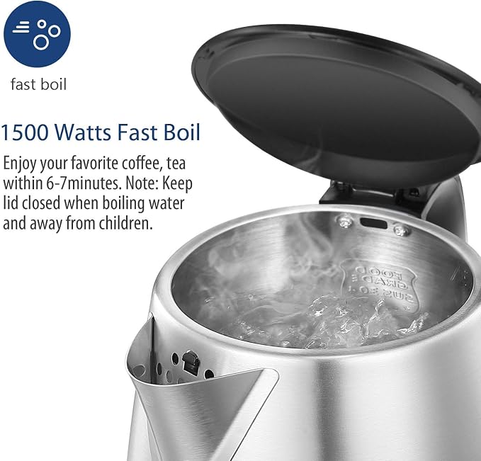 COMFEE' 1.7L Stainless Steel Electric Tea Kettle, BPA-Free Hot Water Kettle Electric with LED Light, Auto Shut-Off and Boil-Dry Protection, 1500W Fast Boil Electric Kettle (Pack of 6)