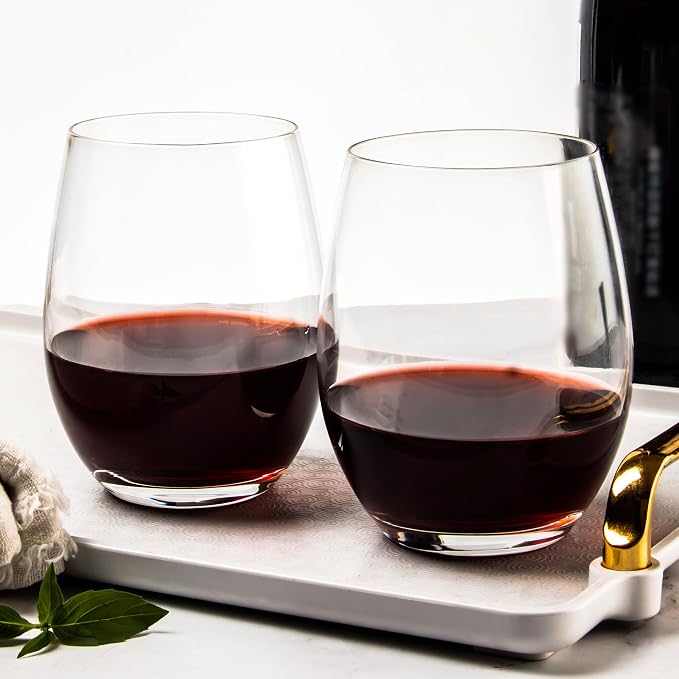 SHYRC Stemless Wine Glasses, 15 oz Stemless Glasses Set of 12 for Red or White Wine, Stemless Glassware, No Stem Wine Glasses, Drinking Glasses, Clear