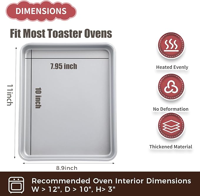 Toaster Oven Pans for Baking,Shinsin 2-PACK 11-Inch Nonstick Baking Trays, 57% Thicker Cookie Sheet Pans Set, Dishwasher Safe and Heavy Duty Small Replacement Trays for Oven (Silver)